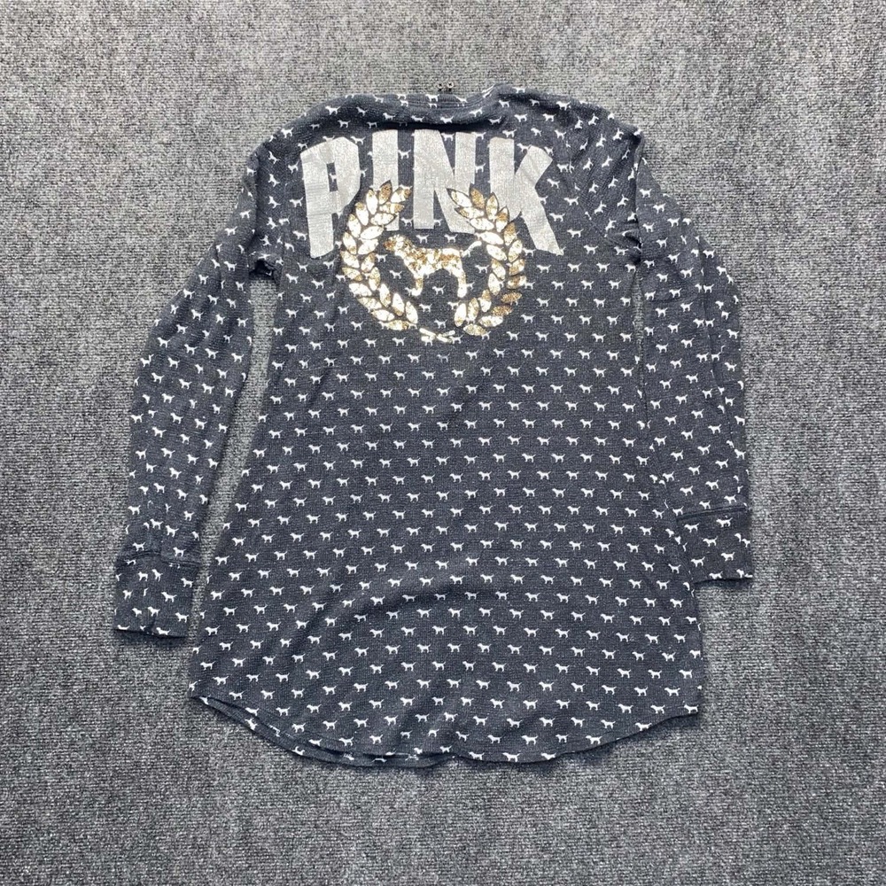 Vs Victorias Secret Pink sequin Mcbling Cozy Jersey Sleep Dress Pajama L Gold - Picture 3 of 9